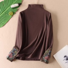 Chinois Haut Femme Brodé Chemise Floral Thermique Chemisier Vintage Style