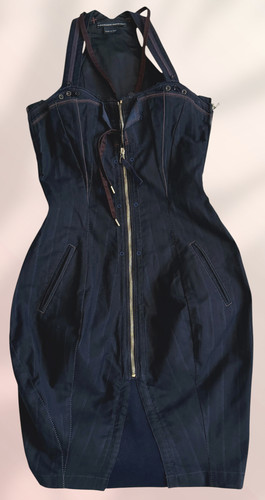 Robe corset bleu nuit - , rayée