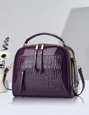 Sac Simili Cuir Violet Foncé Prune Crocodile A Bandoulière Femme Zippé Vintage