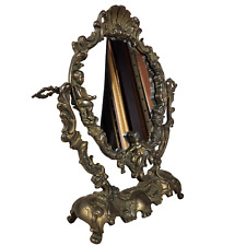 Beau Miroir Psyché en Bronze Sculpté à Pied Décor Angelots Chérubins St Jacques