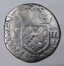 Très RARE Monnaie Argent, 1/8 Ecu 1582 (Rennes) - HENRI III (3.6g)