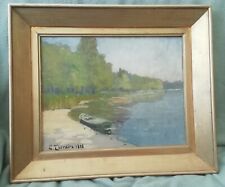 CLOVIS TERRAIRE HUILE SUR CARTON Paysage bord de Saône ÉCOLE LYONNAISE 1888