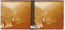 Pic de Pinède, Pyrénées, plaque verre, photo ancienne stéréo, sépia 6x13 cm