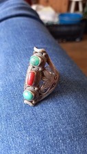 bague vintage en argent sterling turquoise et corail rouge