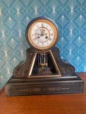 Pendule de Notaire Marbre Noir Napoléon III Balancier Mercure 42x40 cm