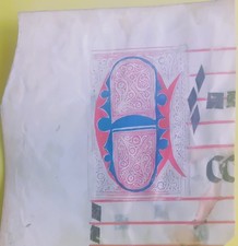 Lettrine Antiphonaire sur velin 18°   illustrée de motifs floraux  bon état