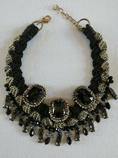 Ancien COLLIER "Belle Epoque " PIERRES NOIRES serties brillants galon noir & or