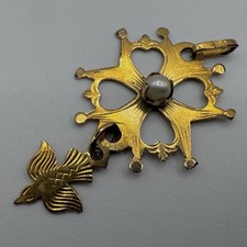 Médaille religieuse « Saint Esprit - Croix Huguenote »  - Plaqué Or