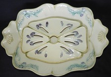 Barbotine ca. 1900 : Superbe Plat à asperges décor Art Nouveau