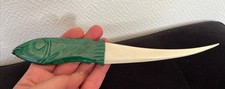 ancien vintage coupe papier ouvre lettre courrier malachite os art déco poisson
