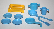 PLAYMOBIL 3486 VAISSELLE BLEUE CAISSETTE JAUNE MARCHE ETAL STAND POTERIE