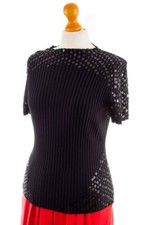 Vente Vintage Top À Paillettes Pull Tricot Ripp Mode De Soirée Noir TUZZI M