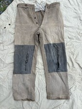 Très Ancien Pantalon Côtelé À Côté Patchwork Rayures Paysan Moleskine Lin Rare 