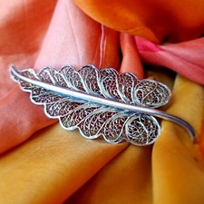 Broche Vintage Feuille Argent