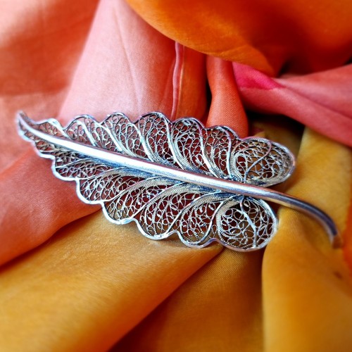 Broche vintage feuille argent - vintage,
