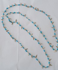 Ancien Collier Perles Turquoise et métal aspect argent