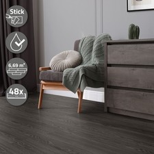 Revêtement de sol PVC vinyle adhésif gris foncé aspect chêne 6,69m² 48 planches