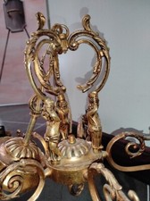 Ancien Lustre à 5 Branches en Bronze Doré et ses 8 Cariatides