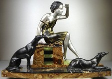 1920/1930 URIANO GRDE STATUE SCULPTURE ART DECO DIANE CHASSERESSE LEVRIER BARZOÏ