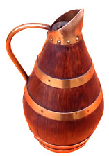 Années 1940 Pichet " tonneau " à cidre  Bois de chêne cerclé de cuivre riveté