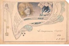 Illustrateurs - n°69515 - Genre Mucha - Jeune femme portant un vase rempli de