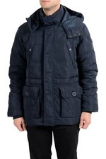 Roberto Cavalli Men's Down Navy Blue Full Zip Hooded Parka Jacket 