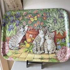 vintage Plateau desserte melamine Chat Fleurs Jardin Iris Papillon 90’s Déco
