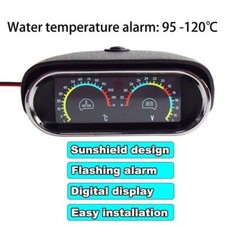 Jauge de température d'eau horizontale 2 en 1 pour voiture, voltmètre, alarme av