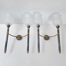 PAIRE D'APPLIQUES FLAMBEAUX TORCHERES VINTAGE 1950 EN METAL LAITON & VERRE 50S