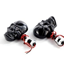 2pcs noir Crâne Clignotant Lumière Indicateur Lampe Motorcycle Old School Bobber