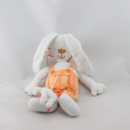 Doudou lapin blanc salopette