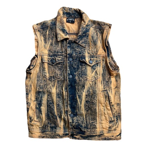 Acid wash denim vest jacket - wash,