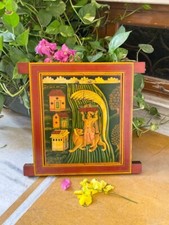 Antique en Bois Métal Ajusté Mural Décor Fenêtre de Panneau Original Fin Main