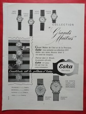 Publicité de presse Montre Suisse ESKA 1955 Collection "GRANDS MAÎTRES". SAUTER