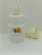 Suspension Vintage des Années 80 en Opaline Blanche Lustre Florale Chambre