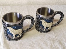 2 Chopes à bière aluminium et résine déco Chien, berger blanc 25 cl