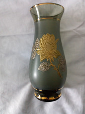 magnifique ancien vase verre cristal de Bohème décor fleurs feuilles