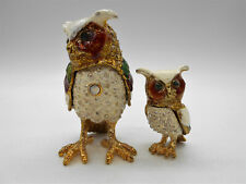 BOITE A BIJOUX FIGURINE / STATUETTE  " HIBOU / CHOUETTE & BÉBÉ EN MÉTAL ÉMAILLÉ