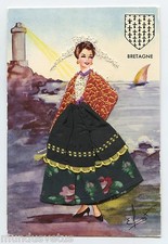 Carte postale brodée et ajoutis tissus . Costume et folklore . BRETAGNE