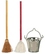 Poupées Maison Seau Serpillière & Balai Miniature Cuisine Nettoyage Accessoire 1