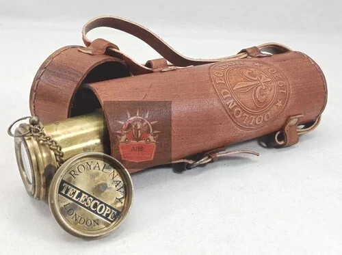 Ancien télescope cuir - , laiton
