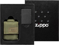 Coffret Cadeau Zippo Avec Briquet Noir Craquelé Et Sac Vert En Nylon