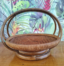 Corbeille panier rond avec anse en osier rotin bois ancienne