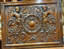 ancien  Panneau De Porte Boiserie Epok XIXe En Noyer À Décor D Anges Angelots