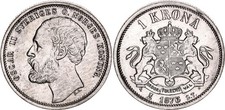 SUEDE  1 KRONA 1876  ARGENT   TTB