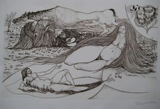 CADIOU PIERRE GRAVURE ORIGINALE SIGNÉE AU CRAYON HANDSIGNED ETCHING FANTASTIQUE