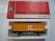 Wagon couvert "Calberson" jaune à toit gris en boite rouge de JOUEF - Bel état