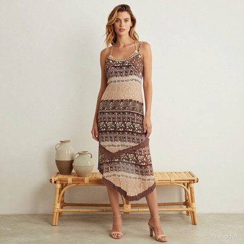Boho folklore robe midi marron - boho,