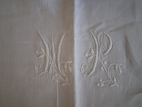 Drap lin blanc monogramme - , mp