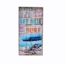 Tableau cadre en bois Plage - Eté - Transat - 48 x 24 cm